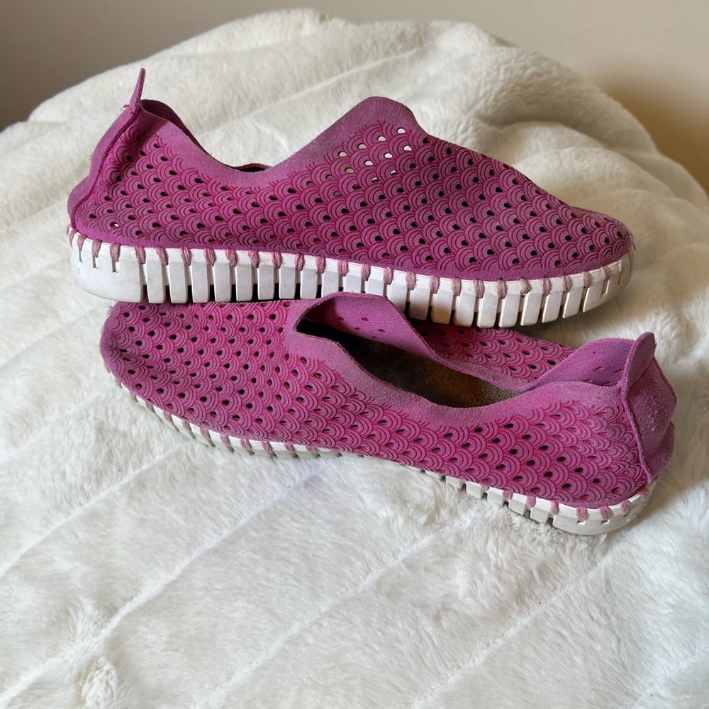 Ilse Jacobsen W6 Tulip Rose Violet Pink Perforated Slip On Comfort Platform Shoe